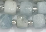 CCU761 15 inches 8*8mm faceted cube aquamarine beads