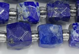 CCU765 15 inches 8*8mm faceted cube lapis lazuli beads