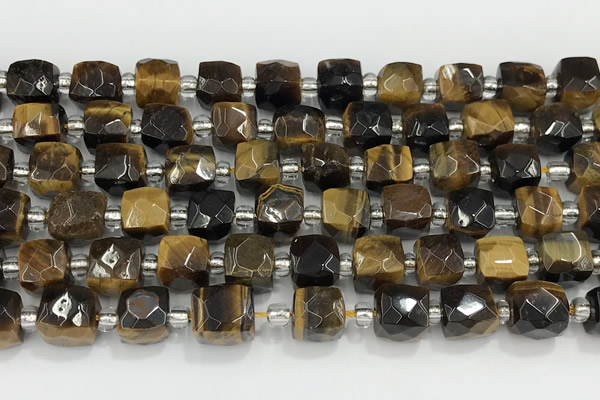 CCU767 15 inches 8*8mm faceted cube yellow tiger eye beads