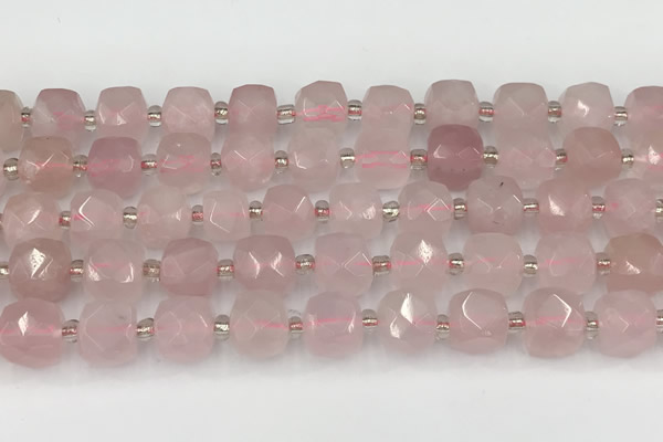 CCU773 15 inches 10*10mm faceted cube rose quartz beads