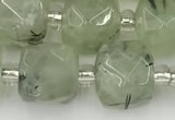 CCU776 15 inches 10*10mm faceted cube green rutilated quartz beads