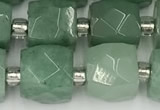 CCU777 15 inches 10*10mm faceted cube green aventurine beads