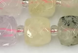 CCU778 15 inches 10*10mm faceted cube mixed quartz beads