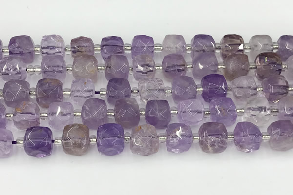 CCU779 15 inches 10*10mm faceted cube ametrine beads