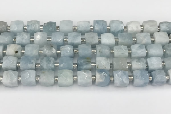 CCU780 15 inches 10*10mm faceted cube aquamarine beads