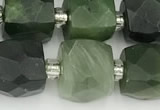 CCU785 15 inches 10*10mm faceted cube Canadian jade beads