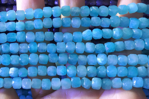 CCU811 15 inches 4mm faceted cube amazonite beads