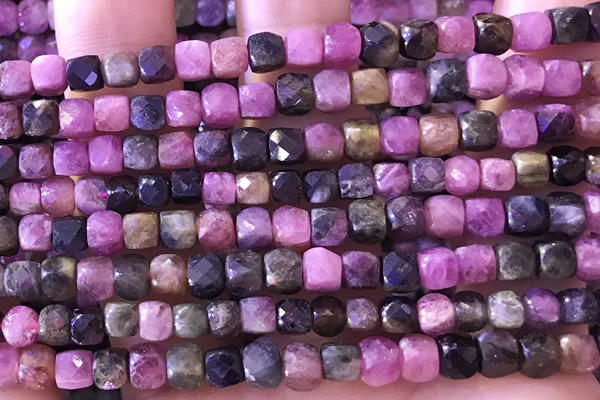 CCU812 15 inches 4mm faceted cube tourmaline beads