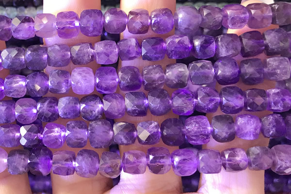 CCU818 15 inches 6mm faceted cube amethyst beads