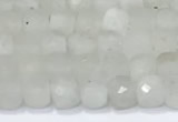 CCU830 15 inches 4mm faceted cube white moonstone beads