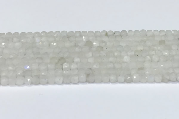 CCU830 15 inches 4mm faceted cube white moonstone beads