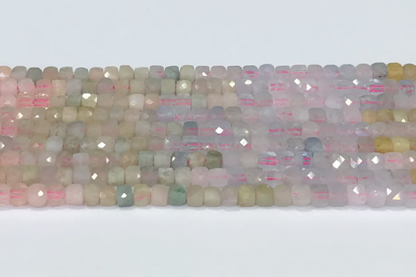 CCU831 15 inches 4mm faceted cube morganite beads