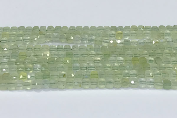 CCU832 15 inches 4mm faceted cube prehnite beads