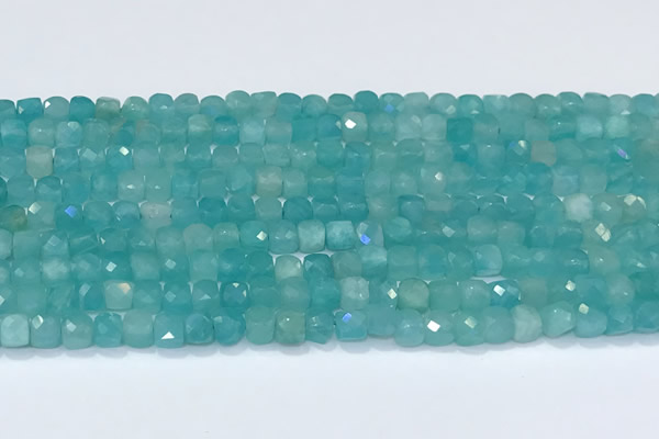 CCU835 15 inches 4mm faceted cube amazonite beads