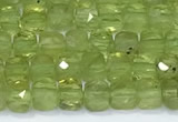 CCU836 15 inches 4mm faceted cube olive quartz beads