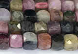 CCU838 15 inches 4mm faceted cube tourmaline beads