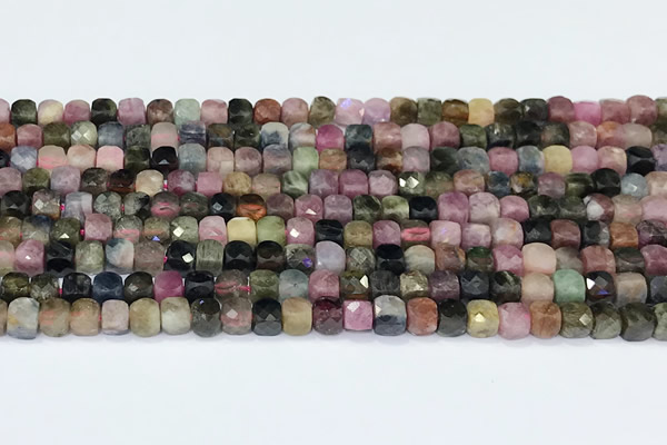 CCU838 15 inches 4mm faceted cube tourmaline beads