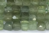 CCU839 15 inches 4mm faceted cube green apatite beads