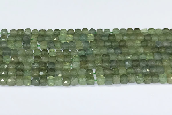 CCU839 15 inches 4mm faceted cube green apatite beads