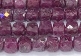 CCU842 15 inches 4mm faceted cube ruby beads