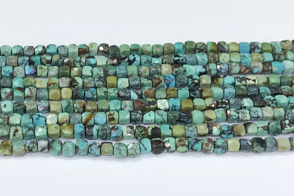 CCU845 15 inches 4mm faceted cube turquoise beads