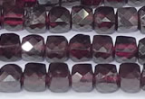 CCU847 15 inches 4mm faceted cube garnet beads