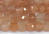 CCU849 15 inches 4mm faceted cube golden sunstone beads