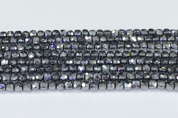 CCU850 15 inches 4mm faceted cube terahertz beads