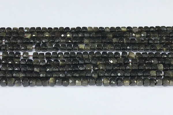 CCU852 15 inches 4mm faceted cube obsidian beads