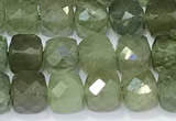 CCU862 15 inches 6mm faceted cube green apatite beads