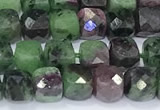 CCU864 15 inches 6mm faceted cube ruby zoisite beads