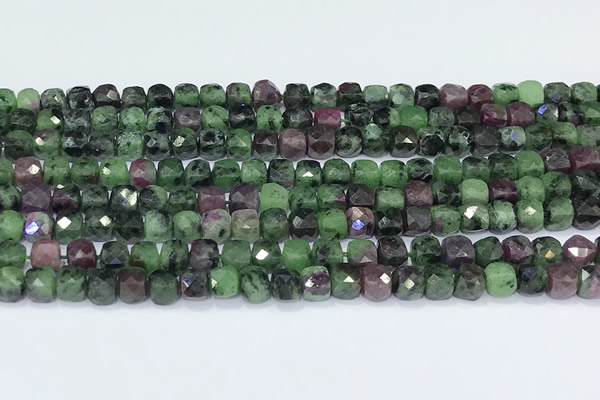 CCU864 15 inches 6mm faceted cube ruby zoisite beads