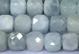 CCU872 15 inches 4mm faceted cube aquamarine beads