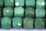 CCU882 15 inches 4mm faceted cube green grass agate beads