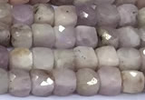 CCU883 15 inches 4mm faceted cube kunzite beads