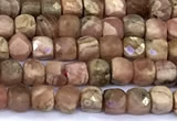 CCU884 15 inches 4mm faceted cube Argentina rhodochrosite beads