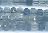 CCU901 15 inches 5mm - 6mm faceted cube aquamarine beads