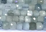 CCU903 15 inches 5mm - 6mm faceted cube aquamarine beads