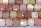 CCU904 15 inches 5mm - 6mm faceted cube pink opal beads