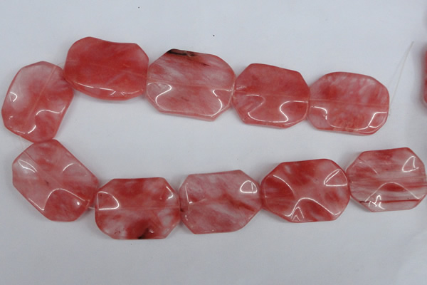 CCY167 15.5 inches 30*40mm wavy rectangle cherry quartz beads