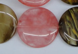 CCY214 15.5 inches 30mm flat round volcano cherry quartz beads