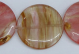 CCY215 15.5 inches 40mm flat round volcano cherry quartz beads