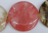 CCY216 15.5 inches 45mm flat round volcano cherry quartz beads