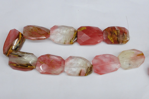 CCY234 30*40mm twisted & faceted rectangle volcano cherry quartz beads