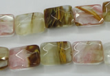 CCY430 15.5 inches 10*14mm faceted rectangle volcano cherry quartz beads