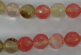 CCY503 15.5 inches 10mm faceted round volcano cherry quartz beads