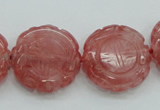 CCY52 15.5 inches 20mm carved coin cherry quartz beads wholesale