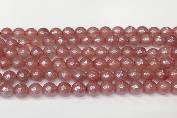 CCY666 15 inches 8mm faceted round AB-color cherry quartz beads