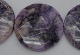 CDA328 15.5 inches 32mm faceted coin dyed dogtooth amethyst beads