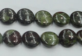 CDB206 15.5 inches 12mm flat round natural dragon blood jasper beads